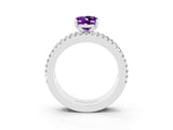 White gold Oval Cut Amethyst Solitaire Ring with Pavé and Channel Set Band_3