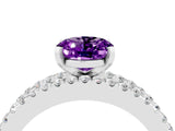 White gold Oval Cut Amethyst Solitaire Ring with Pavé and Channel Set Band_4
