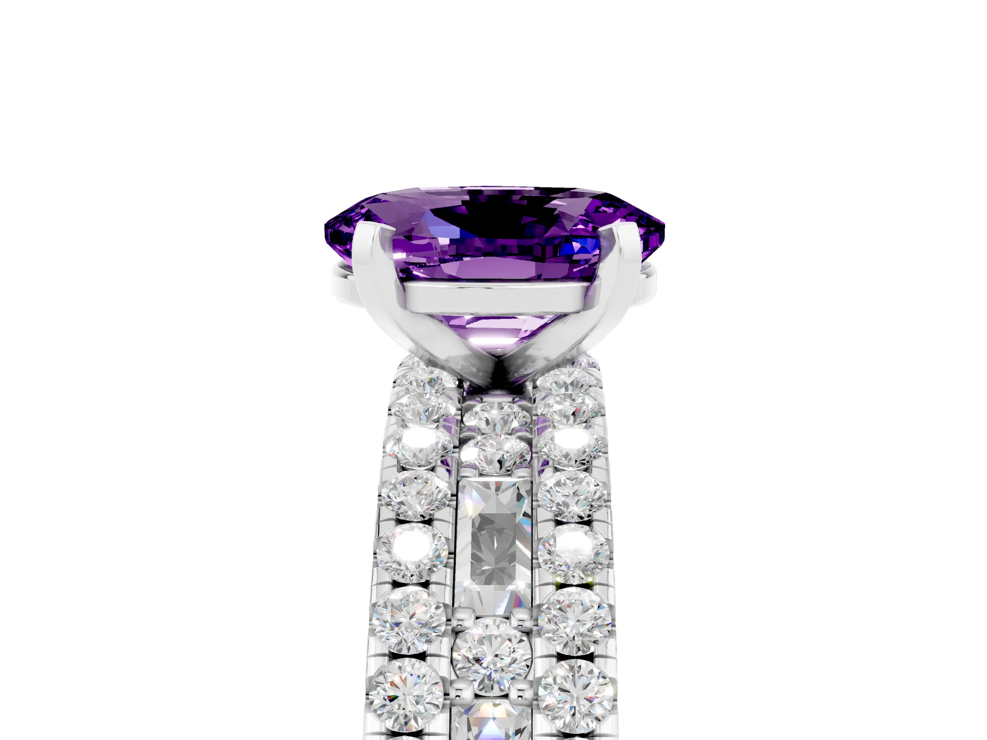 White gold Oval Cut Amethyst Solitaire Ring with Pavé and Channel Set Band_5