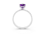 White gold Oval Cut Amethyst Solitaire Ring with Pave Band and Four Prong Setting_27