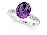 White gold Oval Cut Amethyst Solitaire Ring with Round  Pavé Band and Four-Prong Setting_61