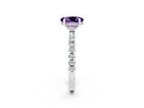 White gold Oval Cut Amethyst Solitaire Ring with Round  Pavé Band and Four-Prong Setting_62