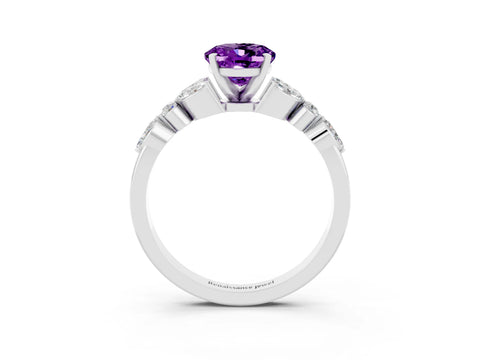 White gold Oval Cut Amethyst Solitaire Ring with Side Stones and Four-Prong Setting_15