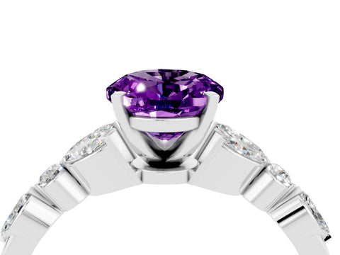 White gold Oval Cut Amethyst Solitaire Ring with Side Stones and Four-Prong Setting_16