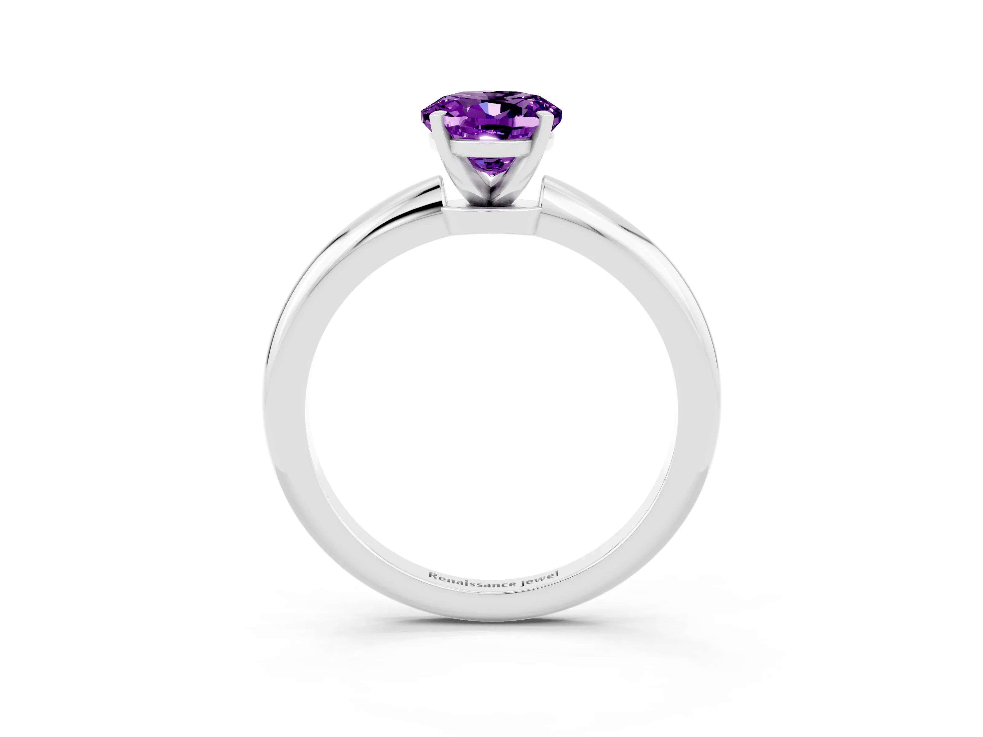 White gold Oval Cut Amethyst Solitaire Ring with Six-Prong Setting and Classic Band_15