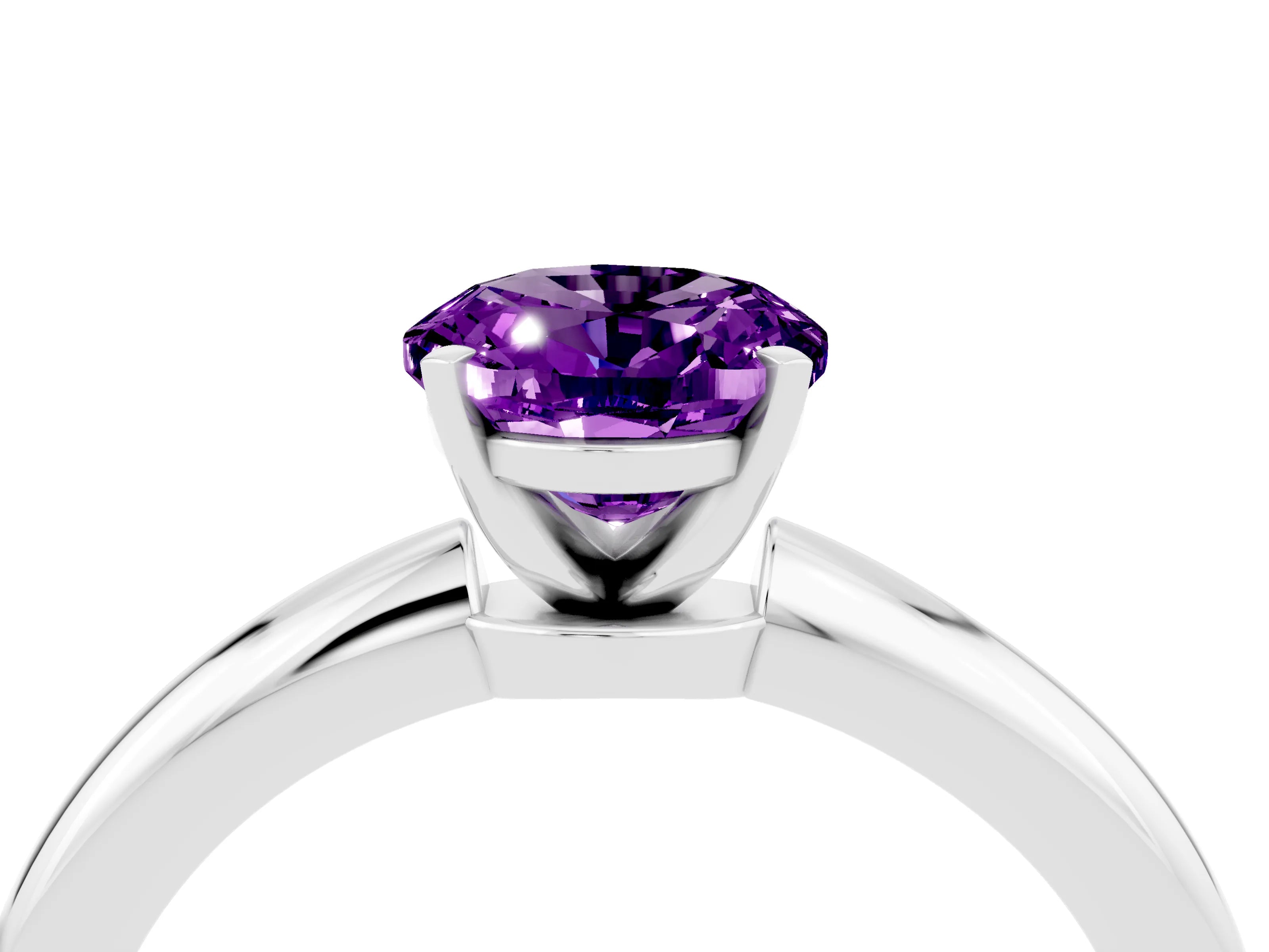 White gold Oval Cut Amethyst Solitaire Ring with Six-Prong Setting and Classic Band_16