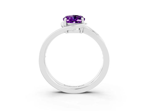 White gold Oval Cut Amethyst Solitaire Ring with Split Shank and Prong Setting_3