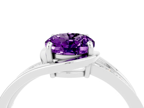 White gold Oval Cut Amethyst Solitaire Ring with Split Shank and Prong Setting_4