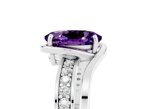 White gold Oval Cut Amethyst Solitaire Ring with Split Shank and Prong Setting_5