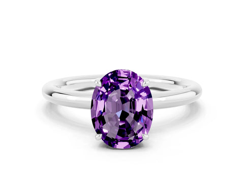 White gold Oval Cut Amethyst Solitaire Ring with Thin Band and Four-Prong Setting_12