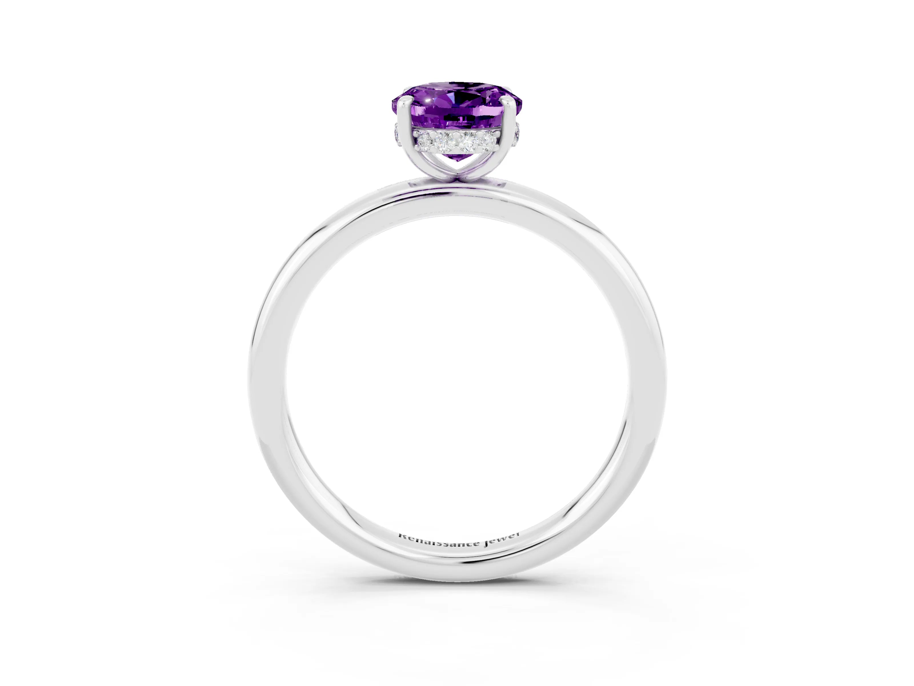 White gold Oval Cut Amethyst Solitaire Ring with Thin Band and Four-Prong Setting_15