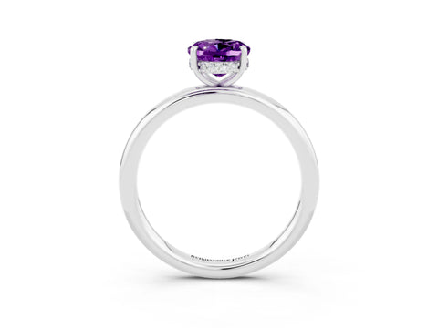 White gold Oval Cut Amethyst Solitaire Ring with Thin Band and Four-Prong Setting_15