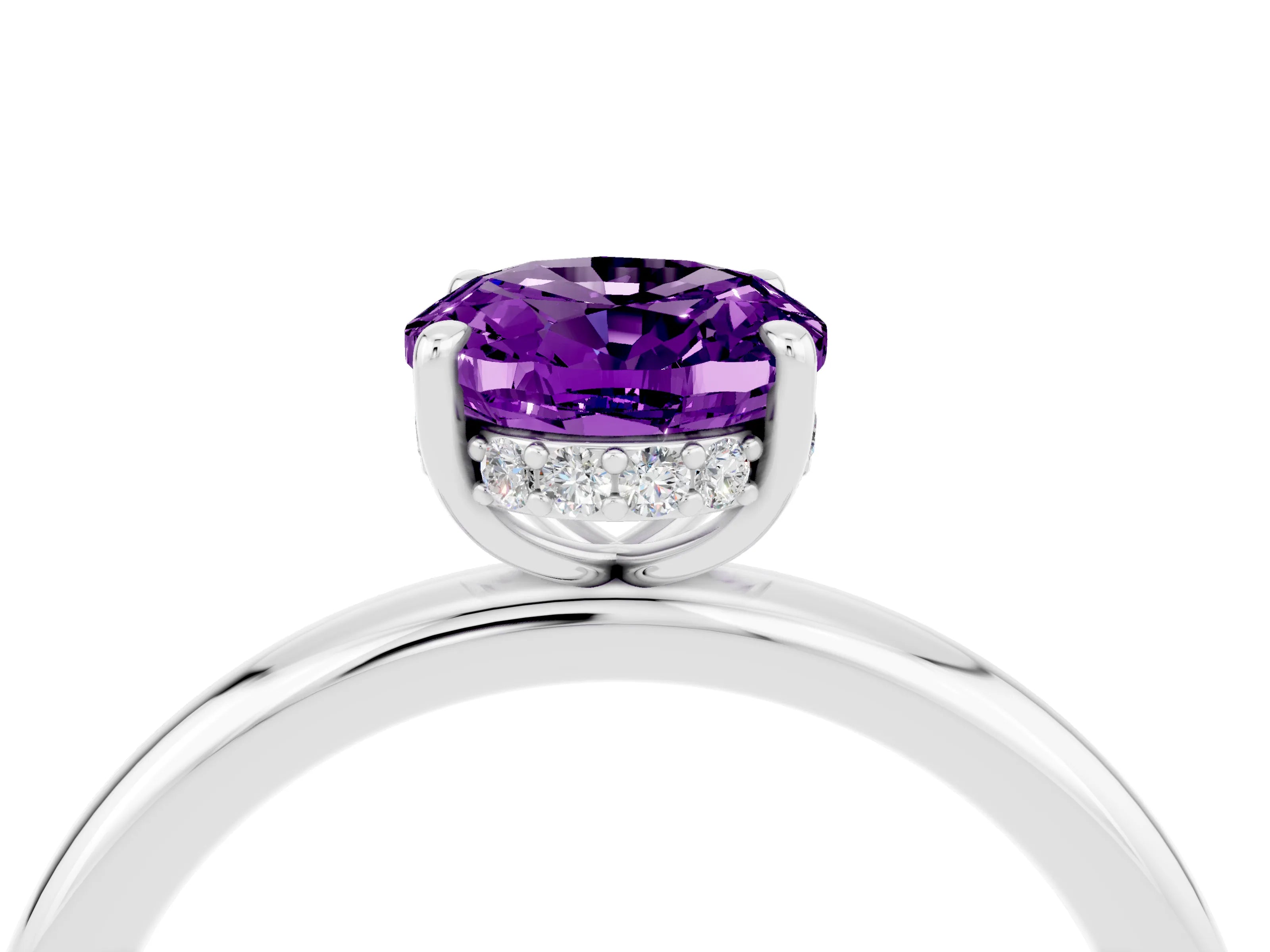 White gold Oval Cut Amethyst Solitaire Ring with Thin Band and Four-Prong Setting_16