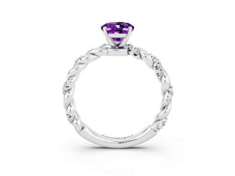 White gold Oval Cut Amethyst Solitaire Ring with Twisted Band and Pavé Accents_3