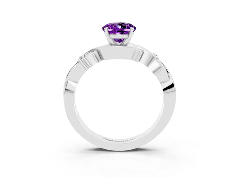 White gold Oval Cut Amethyst Solitaire Ring with Twisted Band and Prong Setting_3