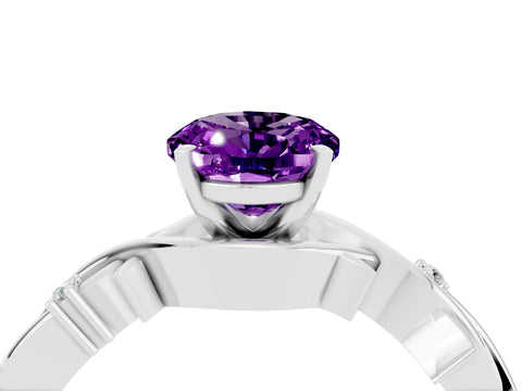 White gold Oval Cut Amethyst Solitaire Ring with Twisted Band and Prong Setting_4
