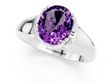 White gold Oval Cut Amethyst Solitaire Ring with Wide Band and Prong Setting_1