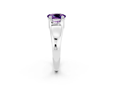 White gold Oval Cut Amethyst Solitaire Ring with Wide Band and Prong Setting_2