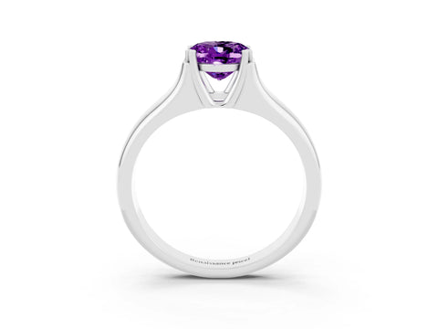 White gold Oval Cut Amethyst Solitaire Ring with Wide Band and Prong Setting_3