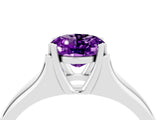 White gold Oval Cut Amethyst Solitaire Ring with Wide Band and Prong Setting_4