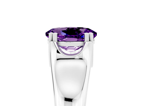 White gold Oval Cut Amethyst Solitaire Ring with Wide Band and Prong Setting_5