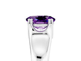 White gold Oval Cut Amethyst Solitaire Ring with Wide Band and Prong Setting_5