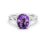 White gold Oval Cut Amethyst Solitaire Twist Band Prong Setting Ring_42