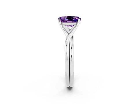 White gold Oval Cut Amethyst Solitaire Twist Band Prong Setting Ring_44