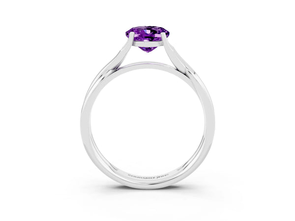 White gold Oval Cut Amethyst Solitaire Twist Band Prong Setting Ring