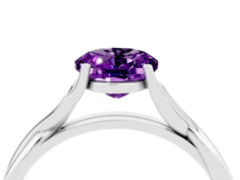 White gold Oval Cut Amethyst Solitaire Twist Band Prong Setting Ring_46