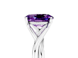 White gold Oval Cut Amethyst Solitaire Twist Band Prong Setting Ring_49