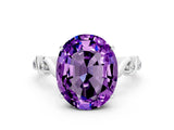 White gold Oval Cut Amethyst Solitaire Twisted Band with Round  Accents and Prong Setting_12