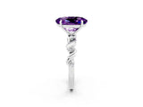White gold Oval Cut Amethyst Solitaire Twisted Band with Round  Accents and Prong Setting_14