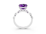 White gold Oval Cut Amethyst Solitaire Twisted Band with Round  Accents and Prong Setting_15
