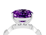 White gold Oval Cut Amethyst Solitaire Twisted Band with Round  Accents and Prong Setting_16