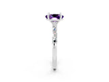 White gold Oval Cut Amethyst Solitaire with Side Baguettes and Channel Set Band_2
