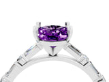 White gold Oval Cut Amethyst Solitaire with Side Baguettes and Channel Set Band_4