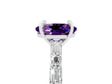 White gold Oval Cut Amethyst Solitaire with Side Baguettes and Channel Set Band_5