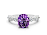 White gold Oval Cut Amethyst Solitaire with Side Stones, Pave Band, Four-Prong Setting_36