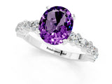 White gold Oval Cut Amethyst Solitaire with Side Stones, Pave Band, Four-Prong Setting_37