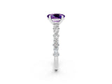 White gold Oval Cut Amethyst Solitaire with Side Stones, Pave Band, Four-Prong Setting_38