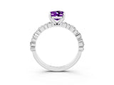 White gold Oval Cut Amethyst Solitaire with Side Stones, Pave Band, Four-Prong Setting_39