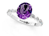 White gold Oval Cut Amethyst Solitaire with Side Stones on a Pavé Band and Four-Prong Setting_1