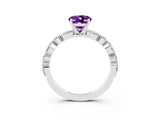 White gold Oval Cut Amethyst Solitaire with Side Stones on a Pavé Band and Four-Prong Setting_3