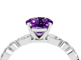White gold Oval Cut Amethyst Solitaire with Side Stones on a Pavé Band and Four-Prong Setting_4