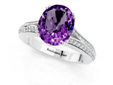 White gold Oval Cut Amethyst Split Shank Engagement Ring with Pavé Band_1