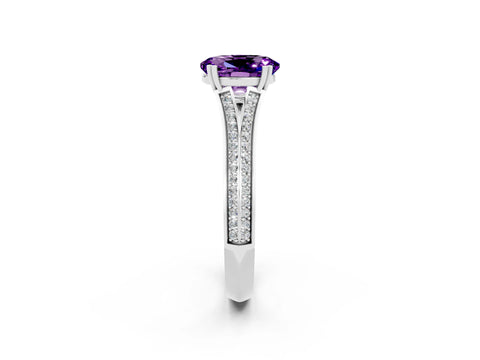 White gold Oval Cut Amethyst Split Shank Engagement Ring with Pavé Band_2