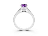 White gold Oval Cut Amethyst Split Shank Engagement Ring with Pavé Band_3