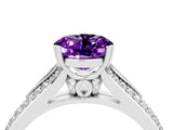 White gold Oval Cut Amethyst Split Shank Engagement Ring with Pavé Band_4