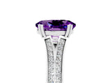 White gold Oval Cut Amethyst Split Shank Engagement Ring with Pavé Band_5